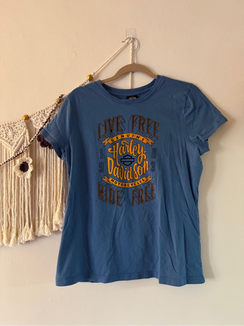 Harley-Davidson Blue Short Sleeve 'Live Free Ride Free' Graphic Tee